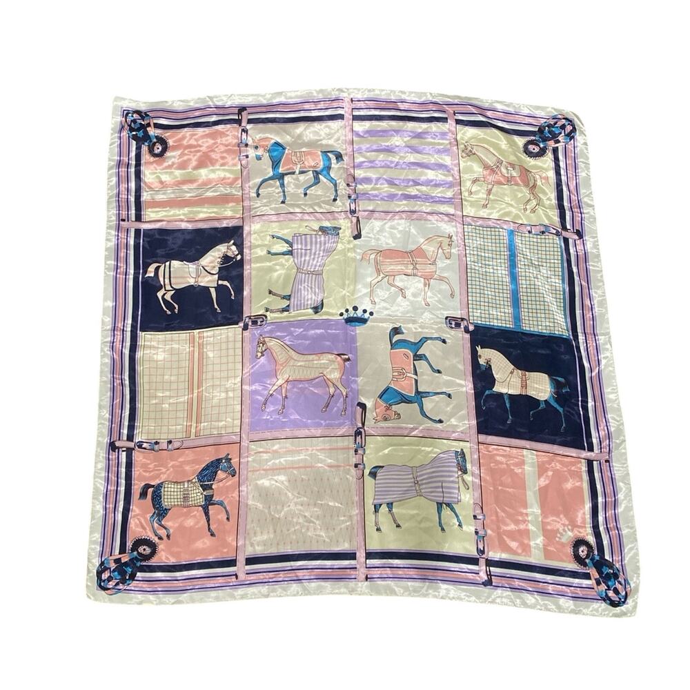 Suzhichou Equestrian Square Satin Print Scarf 35” x 35”